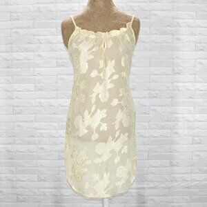 Chemise Floral Sheer Feminine Intimate Ruffle Sleepwear Pastel Pale Yellow M